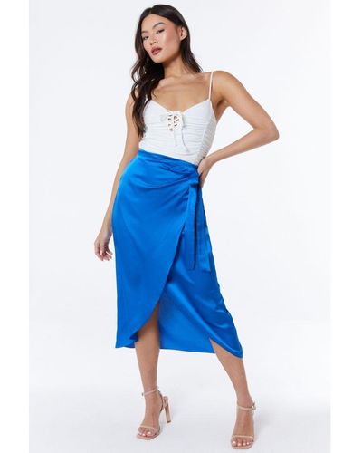 Quiz Royal Blue Satin Wrap Midi Skirt