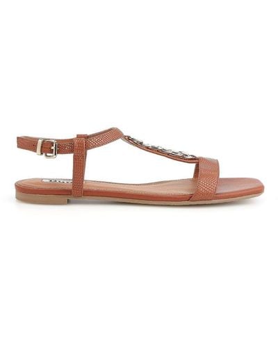 Dune Ladies Litt - Chain Croc Effect Flat Sandals Leather - Brown