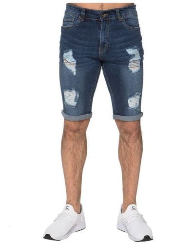 Enzo | Skinny Gescheurde Shorts Voor - Blauw