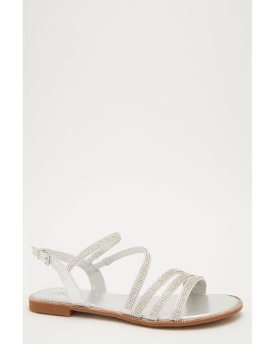 Quiz Silver Asymmetric Flat Sandals - White