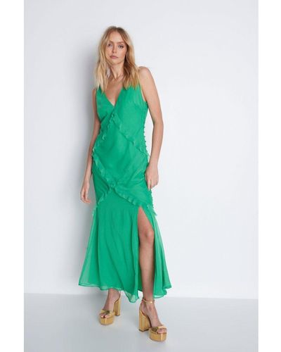 Warehouse Premium Ruffle Detail Maxi Dress - Green