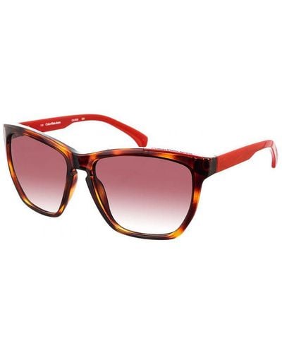 Calvin Klein Acetate Sunglasses With Rectangular Shape Ckj757S - Red