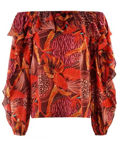 Inoa Congo Rainforest 1202115 Red Long Sleeve Silk Flamenco Top - Rood