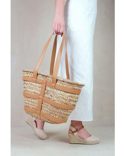 Where's That From 'Ocean' Ratan Beach Bag With Pu Strap Detailing - White