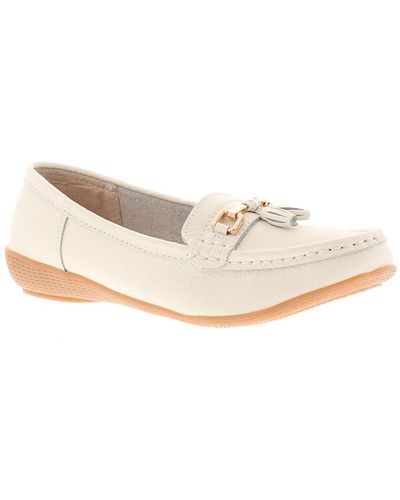 Love Leather Nautical Flat Loafers Shoes - White