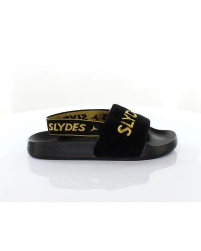 Slydes Coin Slip On Back Strap Flip Flop Sliders Sandals Ss20 Black Gold Textile