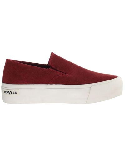 Seavees Baja Slip On Red Dahilia Suede Platform Shoe Red Shoes Leather