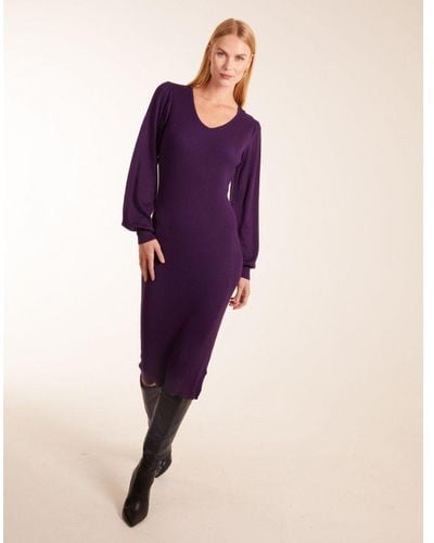 Blue Vanilla Vanilla V-Neck Ribbed Bodycon Dress - Purple