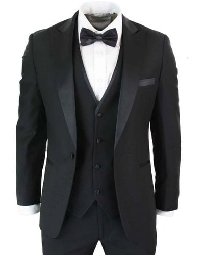 Paul Andrew 3 Piece Tuxedo Suit Classic Satin Dinner Tailored Fit Wedding Prom - Black