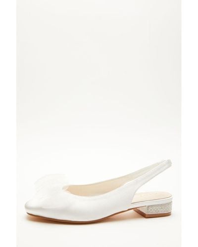 Quiz Bridal White Satin Bow Flat Court Shoes