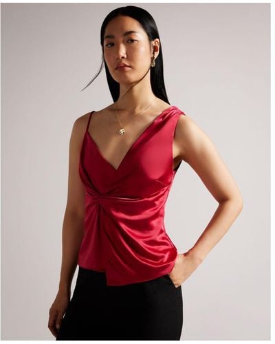 Ted Baker Angelya Asymmetric Twist Front Cami, Deep - Red