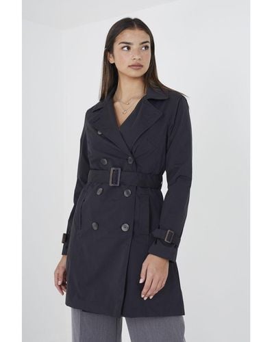 Brave Soul 'Brandy' Double Breasted Short Trench Coat - Blue