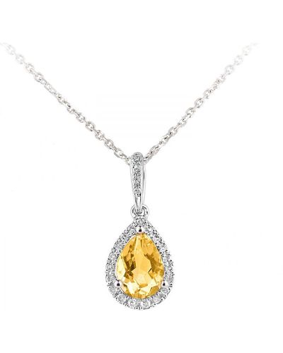 DIAMANT L'ÉTERNEL 9ct White Gold Diamond And Citrine Teardrop Pendant Necklace - Metallic