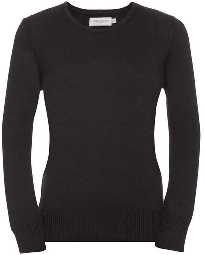 Russell Collection Ladies/ V-neck Knitted Pullover Sweatshirt - Black