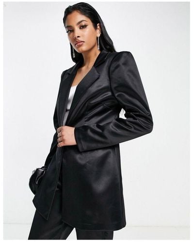 ASOS Jersey exaggerated Shoulder Satin Suit Blazer - Black