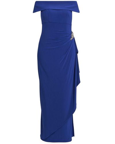 Gina Bacconi Gail Off Shoulder Asymmetrical Dress With Hip Detail - Blue