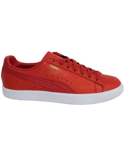 PUMA Clyde Dressed Lace Up Leather Trainers 361704 03 B67C - Red