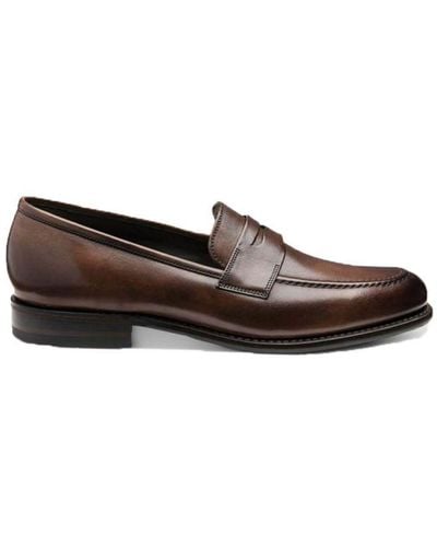 Loake Wiggins Patina Painted Calf Leather Loafer Dark Brown