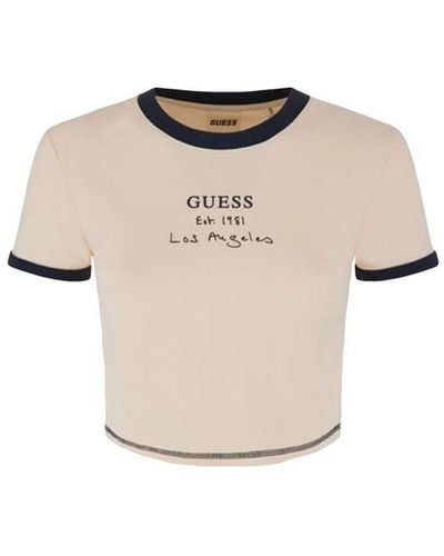 Guess Dames T-shirt Klassiek Crop-t-shirt Los Angeles - Naturel