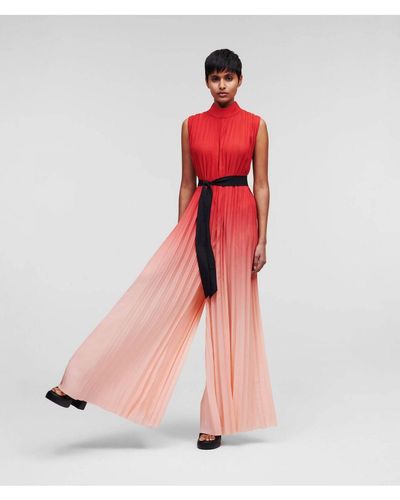 Karl Lagerfeld Pleated Ombre Jumpsuit - Red