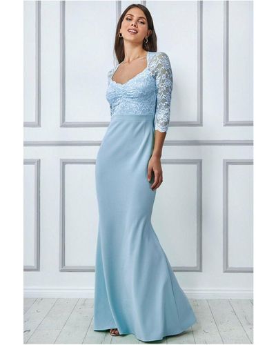 Goddiva Lace Bodice Maxi Dress With Sleeves - Blue