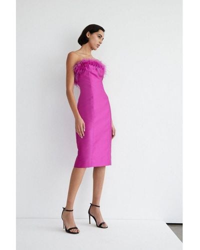 Warehouse Feather Bandeau Dress - Pink