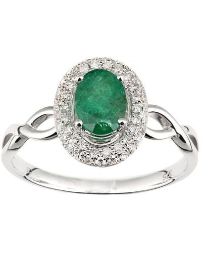 DIAMANT L'ÉTERNEL 9Ct Diamond And Emerald Oval Gemstone Ring - Green