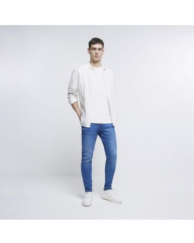 River Island Skinny Fit Jeans Blue Cotton - White