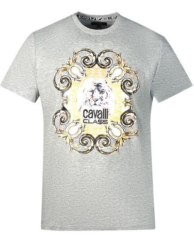 Class Roberto Cavalli Bold Tiger Emblem Design T-Shirt Cotton - Grey