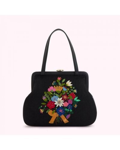 Lulu Guinness Black Floral Blooms Evie Handbag