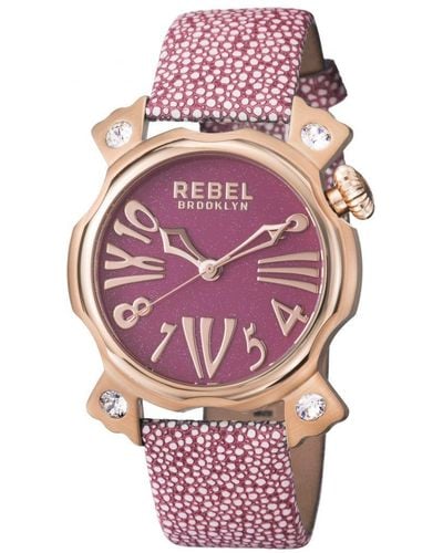 Rebel Coney Island Dial Leather Watch - Pink