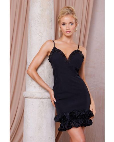 Quiz Ruffle Bodycon Mini Dress - Black