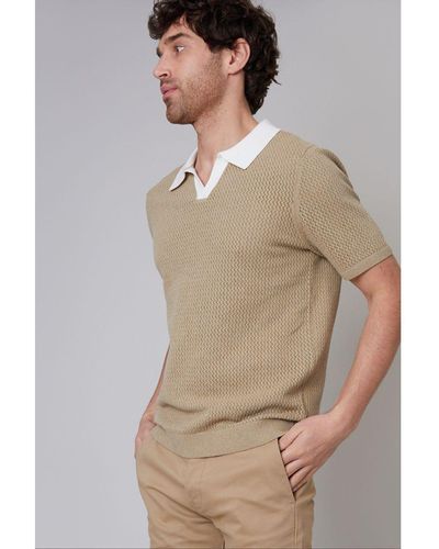 Threadbare 'Meriton' Cotton Mix Short Sleeve Knitted Polo - Grey
