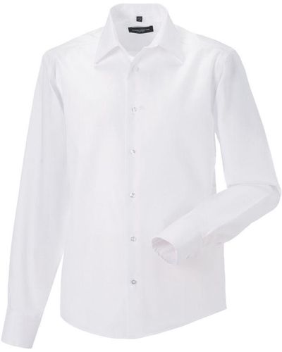 Russell Collection Long Sleeve Tailored Ultimate Non-Iron Shirt () Cotton - White
