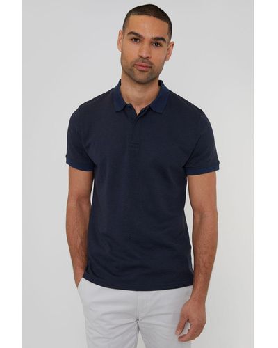 Threadbare 'Donora' Textured Cotton Rich Polo Shirt - Blue