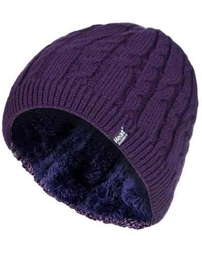 Heat Holders Ribbed Cable Knit Fleece Lined Thermal Knitted Beanie Hat - Blue