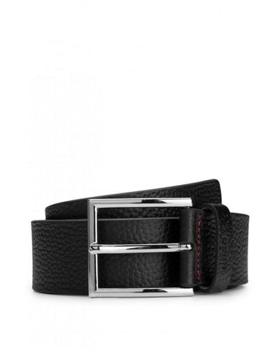 HUGO Giaspo Grained-Leather Belt With Logo-Stamped Keeper - Black