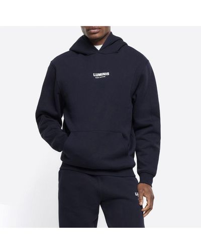 River Island Hoodie Navy Regular Fit Graphic Cotton - Blue