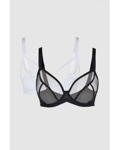 Gorgeous Dd+ 2 Pack Sheer Non Pad Plunge Bra - White