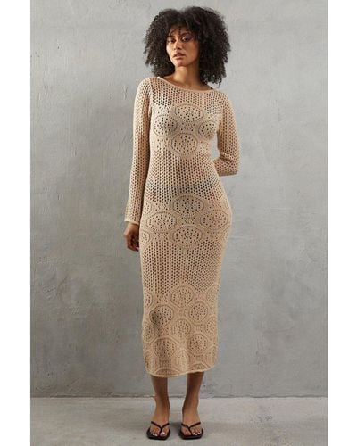 Warehouse Premium Crochet Cotton Knitted Maxi Dress - Grey