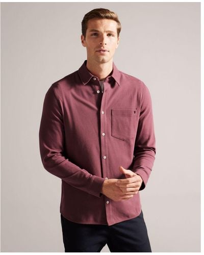 Ted Baker Leyland Long-Sleeved Cotton Jersey Shirt - Red