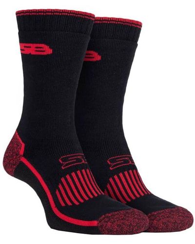 Storm Bloc 2 Pairs Heavy Duty Reinforced Breathable Cotton Work Socks For Boots - Red