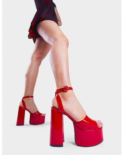 LAMODA Platform Sandals All For You Round And Open Toe High Heels With Strap - Red
