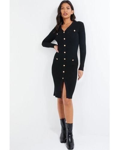 Quiz Knitted Button Midi Dress - Black