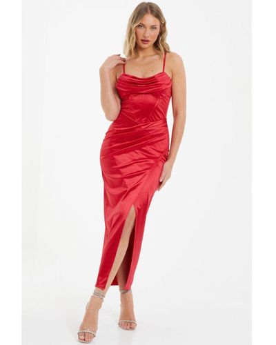 Quiz Corset Split Hem Maxi Dress - Red
