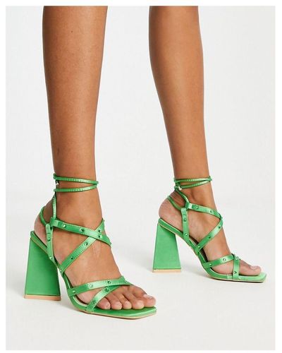 Raid Elinora Block Heel Sandals With Stud Embellishment - Green