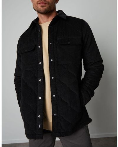 Threadbare 'Shearer' Cord Overshirt With Quilted Lining - Black