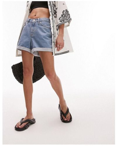 TOPSHOP Roll Hem Denim Short - White