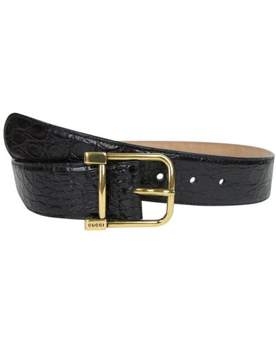Gucci 's Gold Square Buckle Black Crocodile Belt Leather
