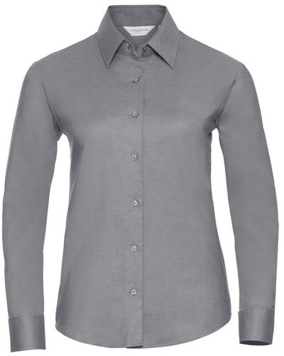 Russell Collection Ladies/ Long Sleeve Easy Care Oxford Shirt () - Grey